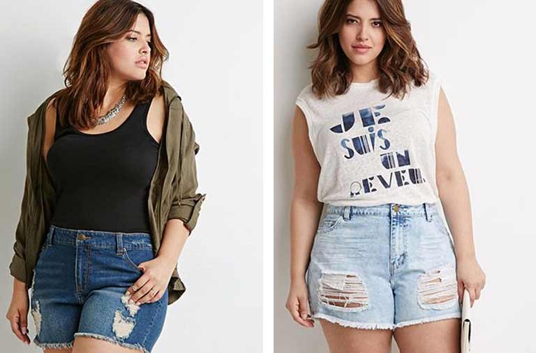 Looks with Plus Size Short Jeans