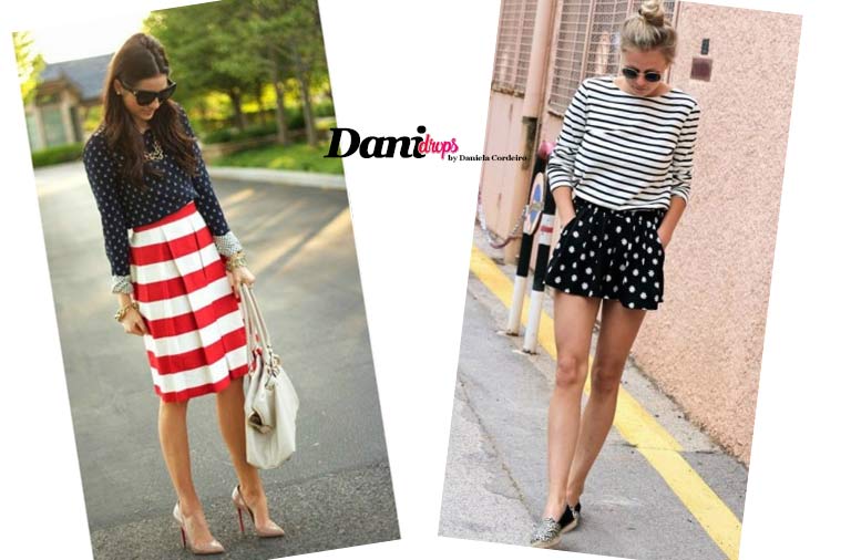 Skirt with Red Stripes and Blue Dot Print Blouse and Blouse with Black Stripes and Skirt with Black Dot Print, 