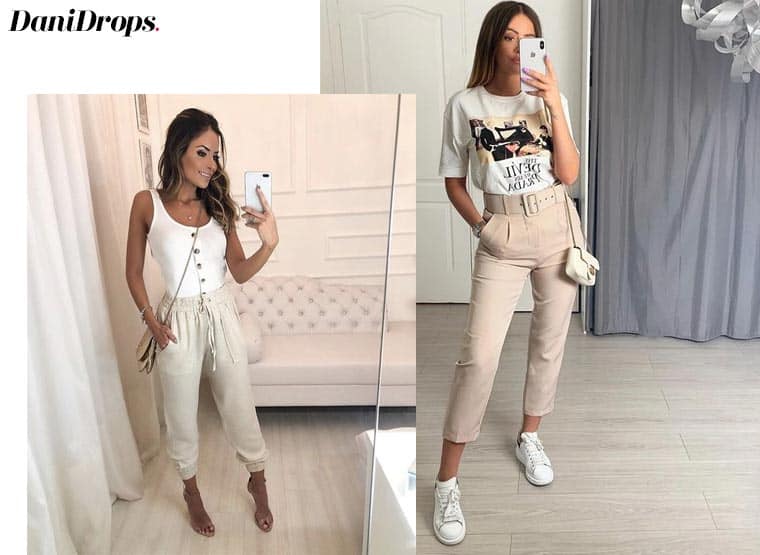 modelli di pantaloni beige