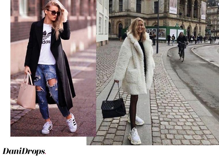 look with sneakers and coat
