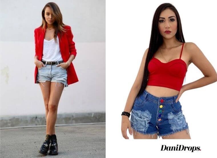 Christmas look with denim shorts