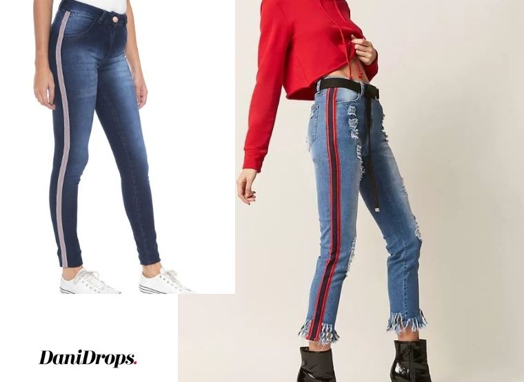 Calça jeans com Faixa Lateral
