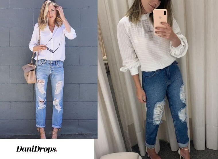 Jeans destruidos con blusa blanca