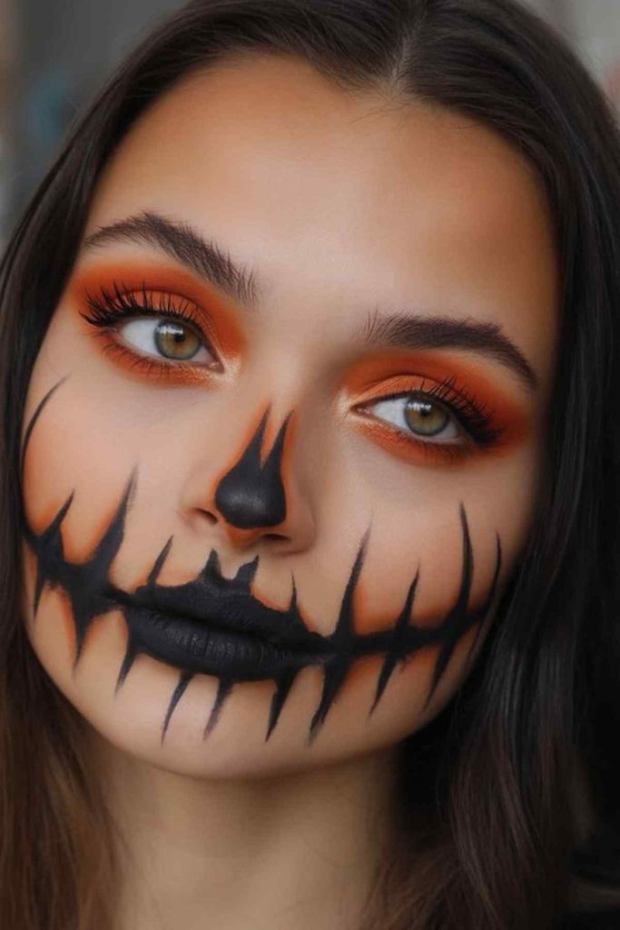 Trucco di Halloween con bocca di zucca Trucco di Halloween con bocca di zucca