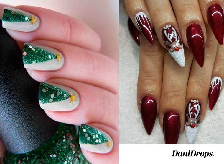 Nails decorated with Christmas design