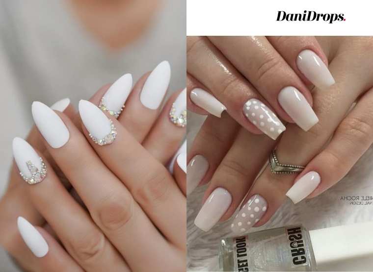 white decorated nails