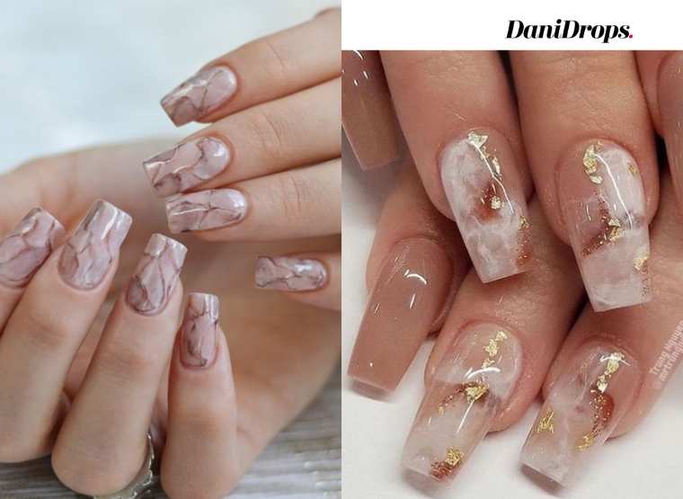44 Nude marbled nail art nail decorated Nude marbled