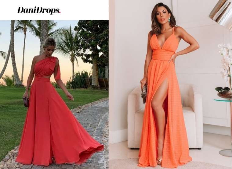 Vestido de Madrinha de Casamento Laranja 2023 - Veja mais de 100 vestidos  de madrinha laranja