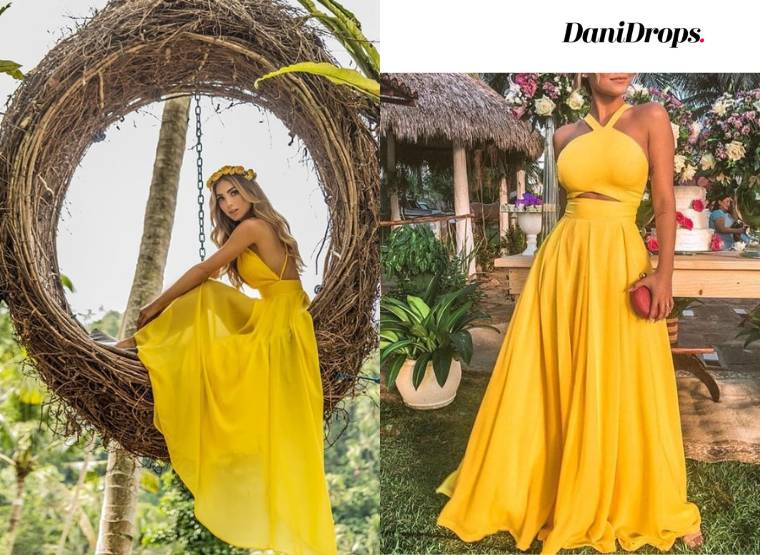 Vestido de dama de honor de boda amarillo 2023: vea 80 modelos hermosos y  elegantes