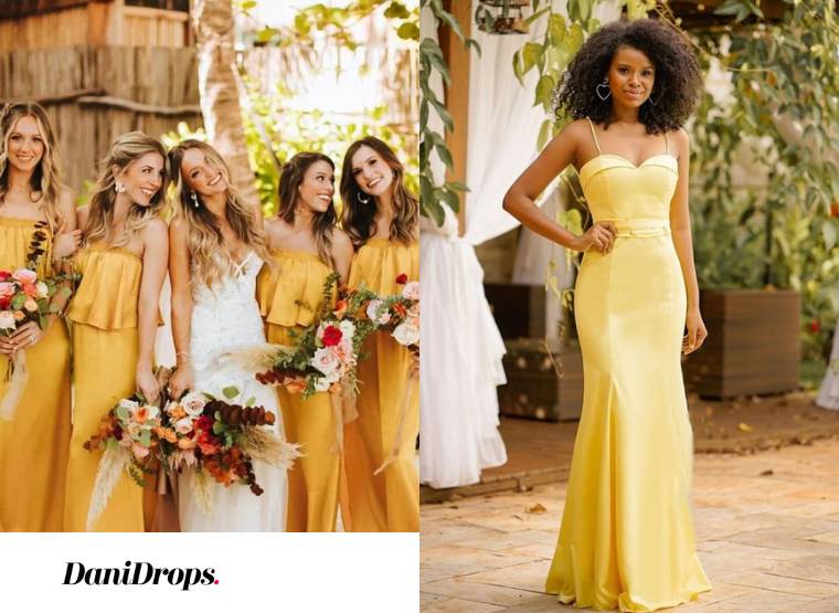 Vestido de dama de honor de amarillo 2023: vea 80 modelos hermosos elegantes