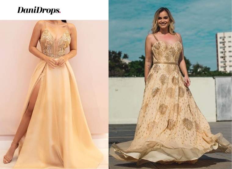 Vestido de dama de honor dorado 2023: vea 90 modelos largos, medianos y  cortos