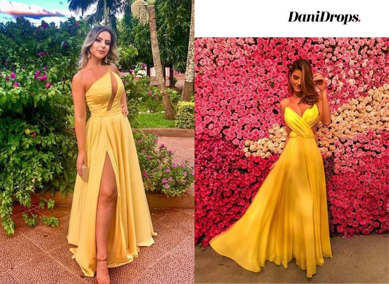 Vestido Amarillo Largo - Almudena Boutique - Ropa para mujer, Vestidos  cortos, de noche y para novias