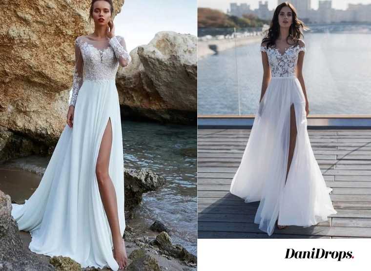 2023 País Vestidos de novia baratos Cremallera blanca Elegante Una línea  Mancha Vestidos de vaqueras occidentales Vestidos de boda de playa de talla