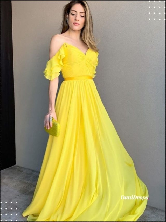 Vestido de Madrinha de Casamento Amarelo Longo – Lindíssimos