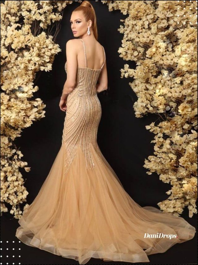 Vestido largo de dama de honor dorado – Top10
