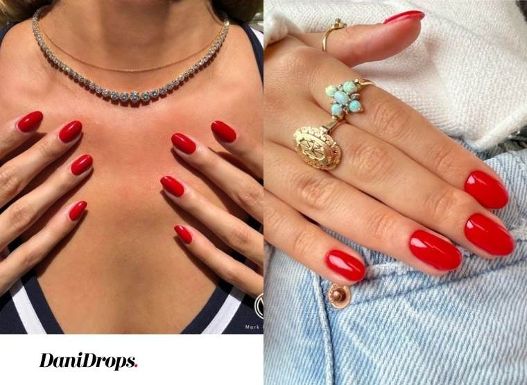 23 Nail art rond rouge Ongle rond décoré rouge