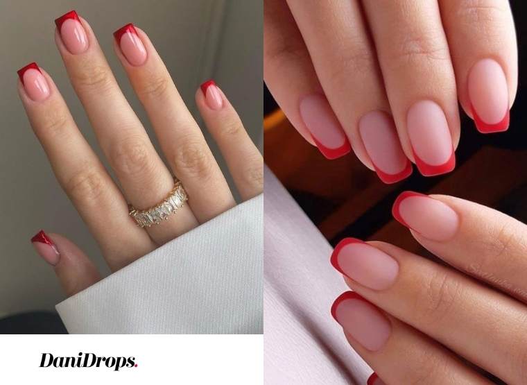 31 Nail art rouge avec des lignes françaises Ongle décoré rouge avec francesinha