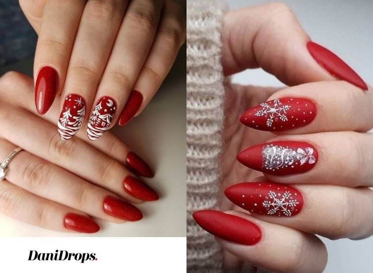 Uñas decoradas en rojo para navidad