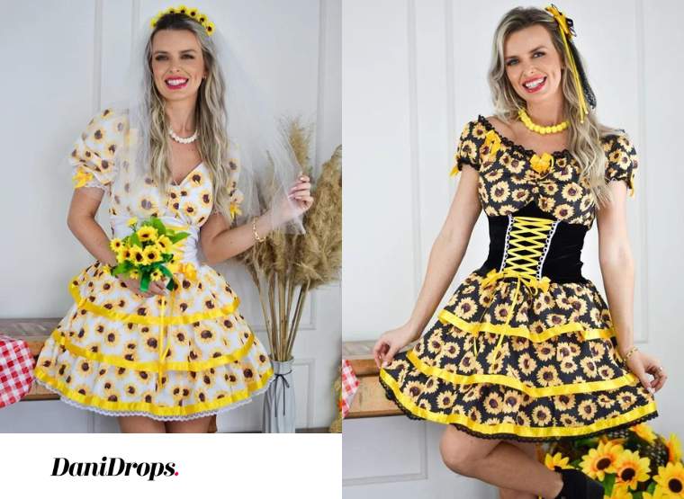 vestido de fiesta con estampado de girasoles