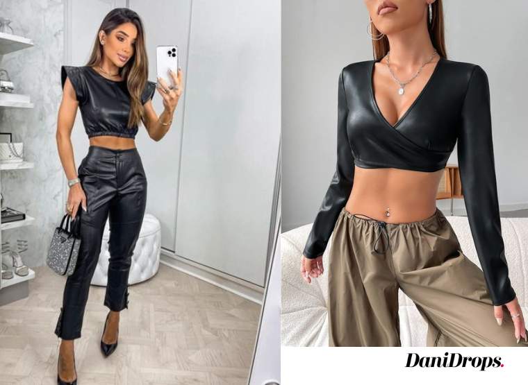 18 Look con crop top in pelle Outfit cropped in pelle
