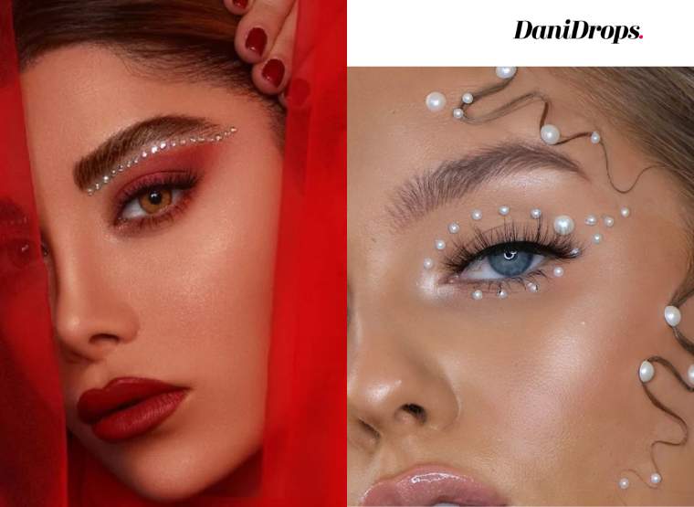 Makeup with Rhinestones on the Face