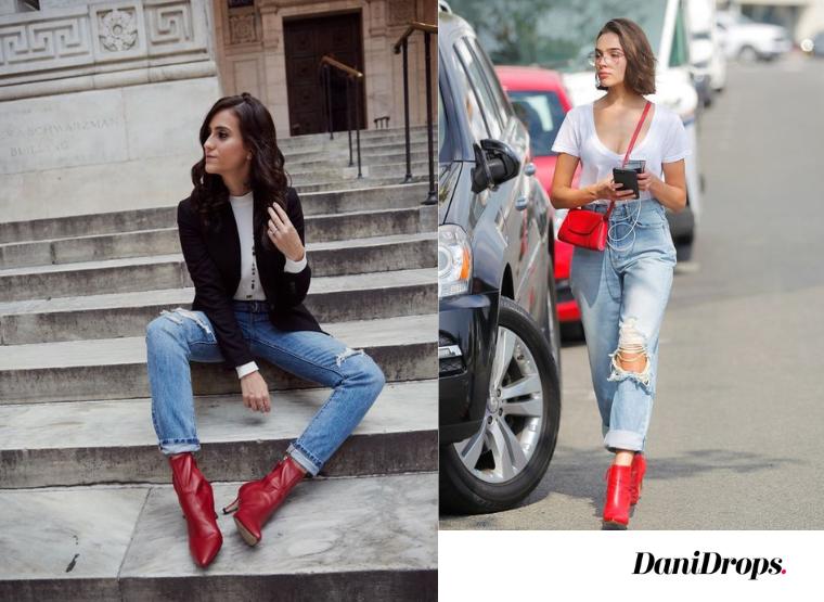 look con jeans e stivali rossi