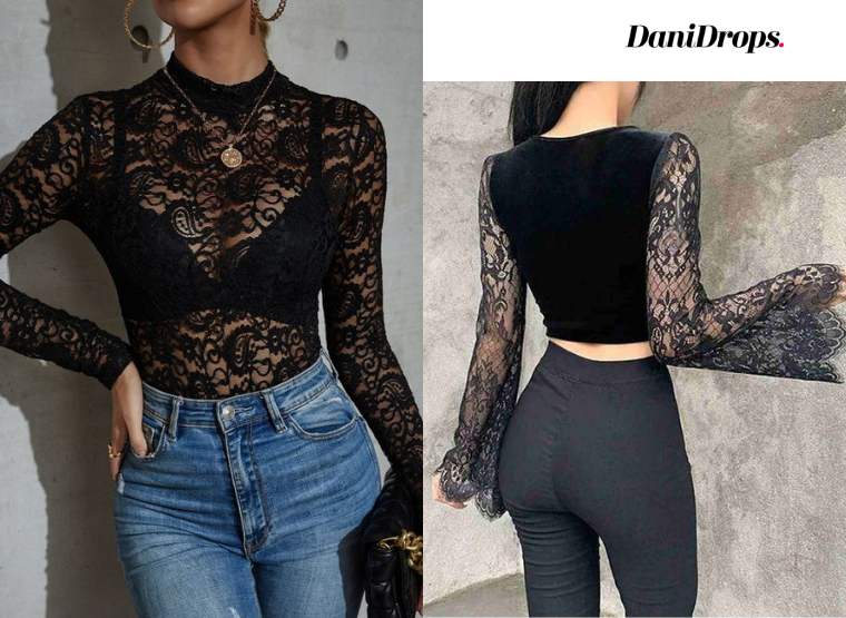 Blusa de Renda com Mangas encantadora