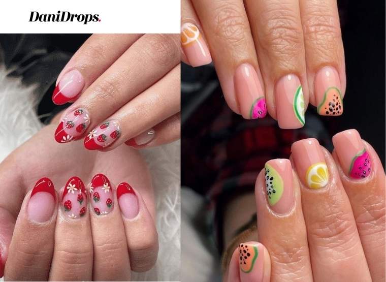 Tendenze della nail art: unghie con disegni di frutta in primo piano