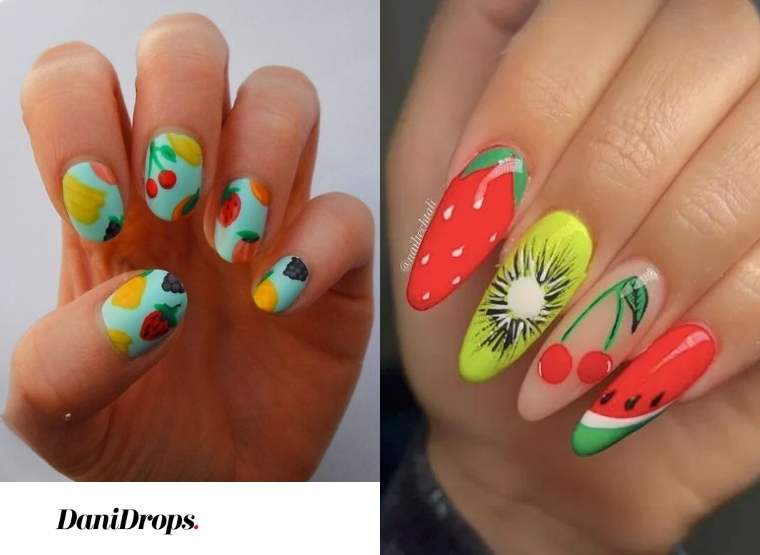 Arte de uñas con ensalada de frutas, múltiples opciones, una apariencia única