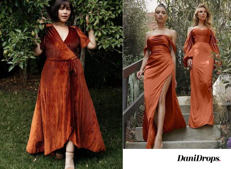 Tendenza abito da damigella d'onore in terracotta 2024: sii il glamour della festa