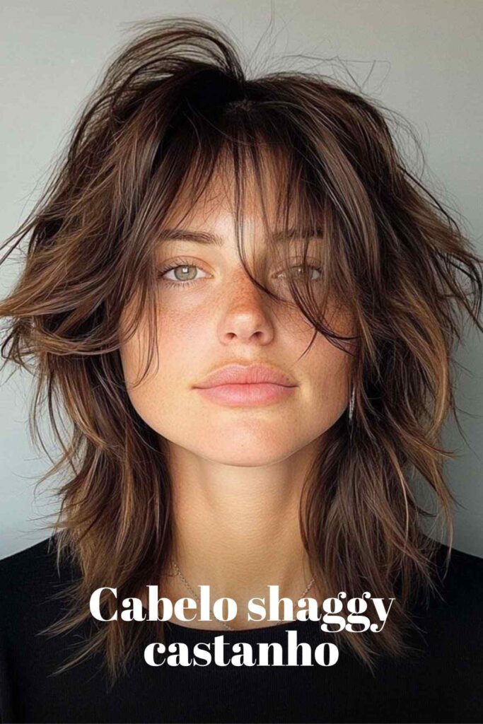 Cabelo shaggy castanho
