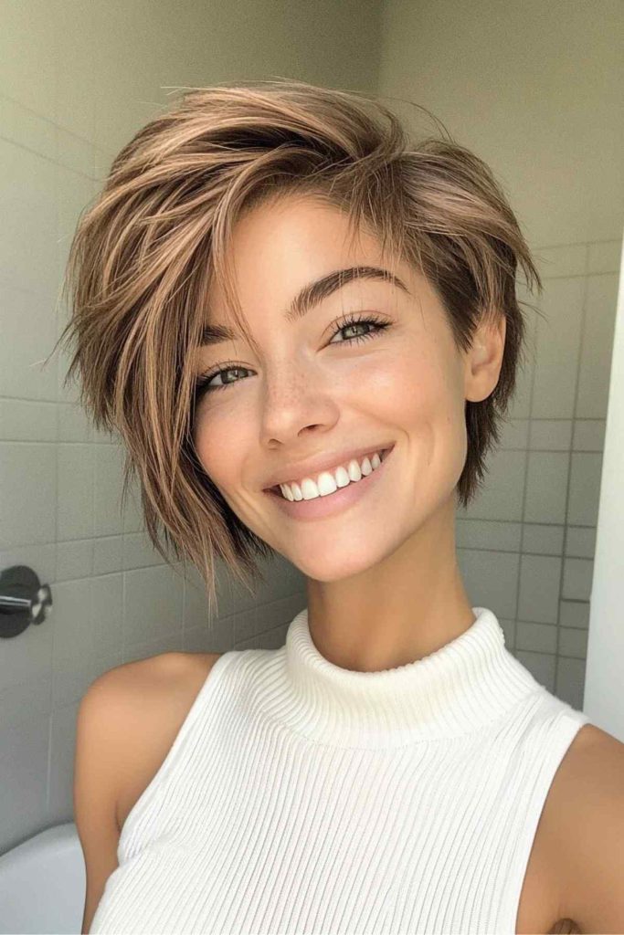 Corte de Cabelo Pixie Cut com o tom Morena Iluminada Corte de Cabelo Pixie Cut com o tom Morena Iluminada